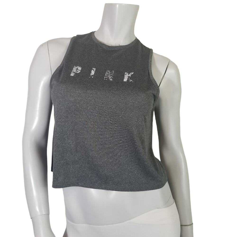 PINK Victoria's Secret Size XS Cropped Tank Top Gray Athletic Spellout Logo